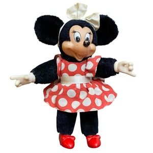 Vintage 1981 Applause Minnie Mouse Plush Doll Vinyl Face Red Polka Dot Dress VTG